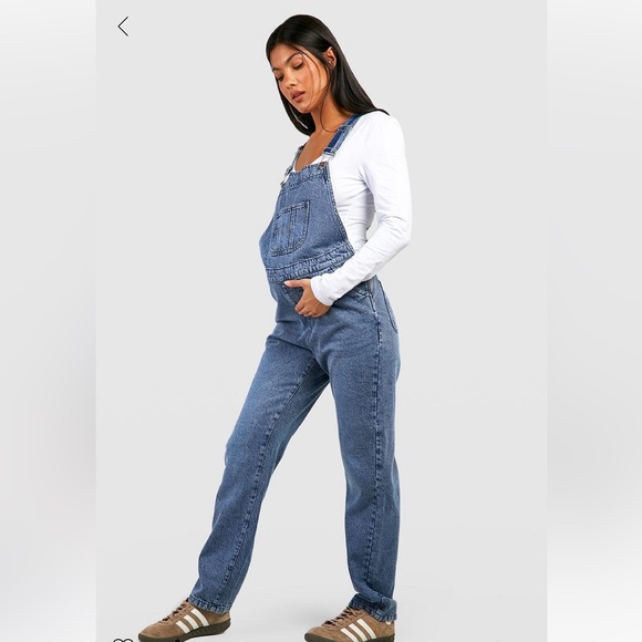 BOOHOO• Maternity• Size US 12• Dark Blue Wash Straight Leg Overalls - Picture 6 of 7
